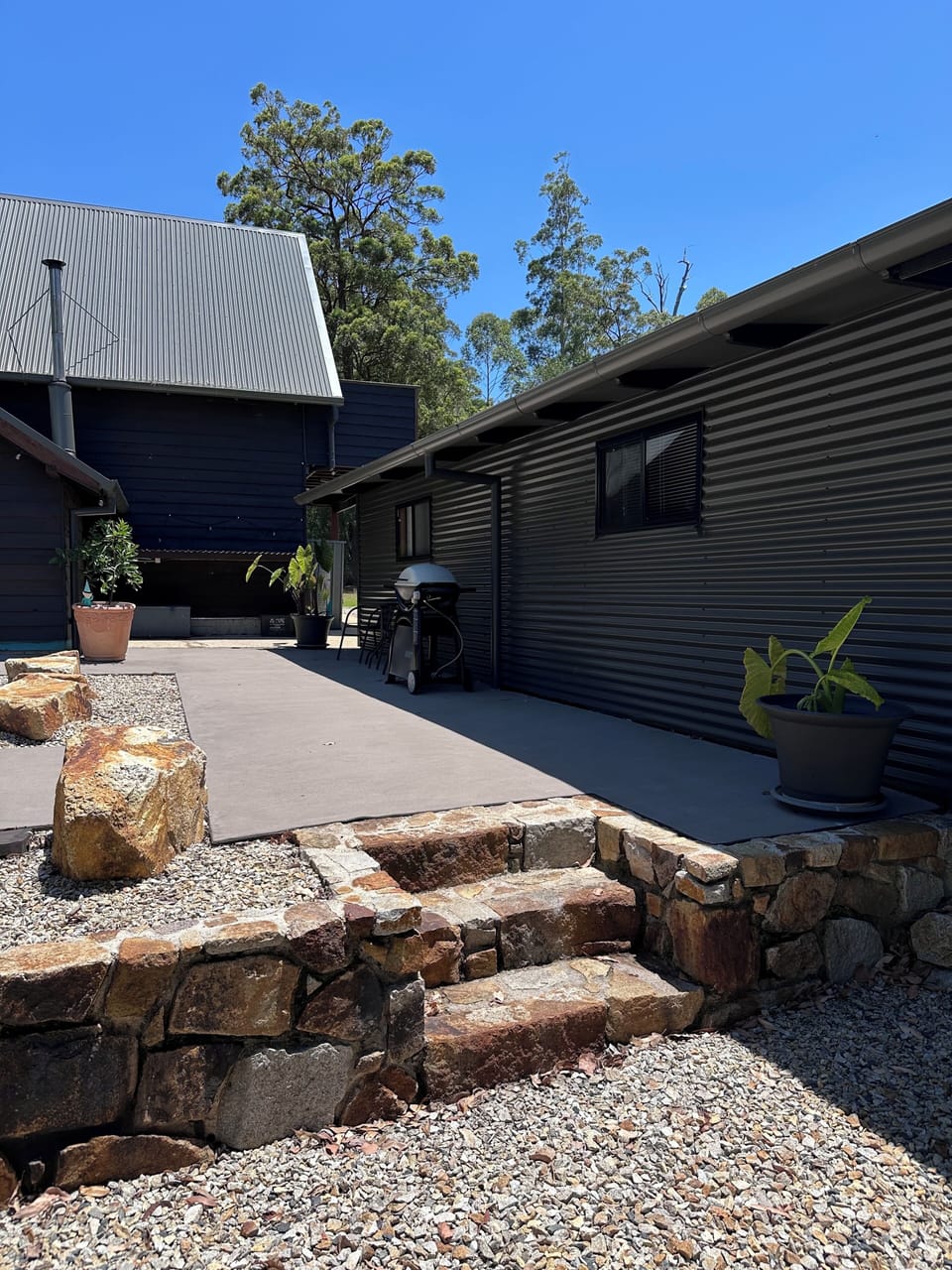 Outside of Cabin with mountain views.