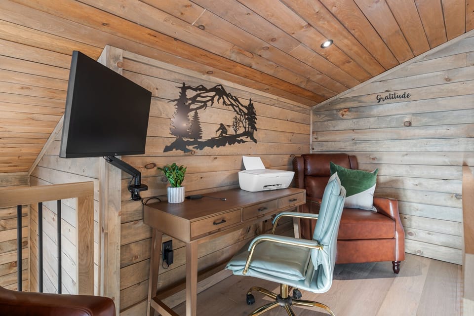 When duty calls, we have a great workspace set up for you in the loft.