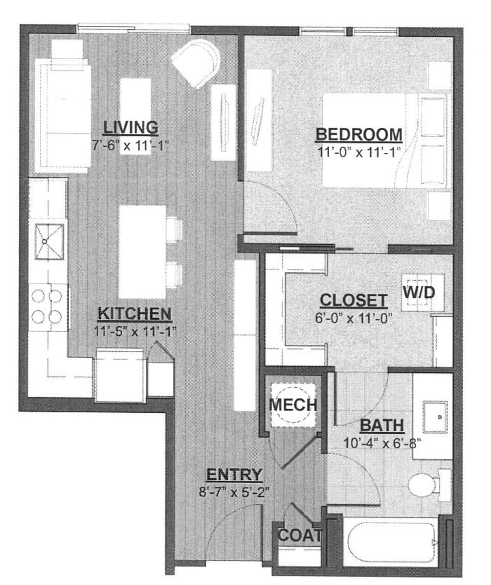 Floor plan for an easy look at the layout and flow of the condo.