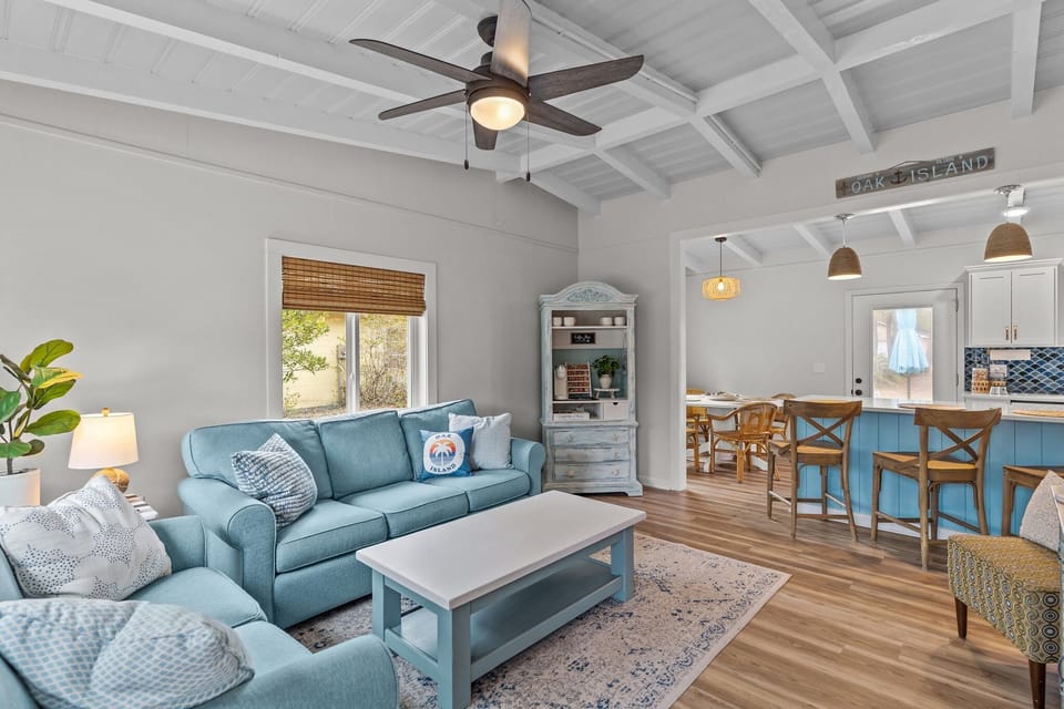 Open Living Room & Kitchen with Coastal Decor – Oak Island NC