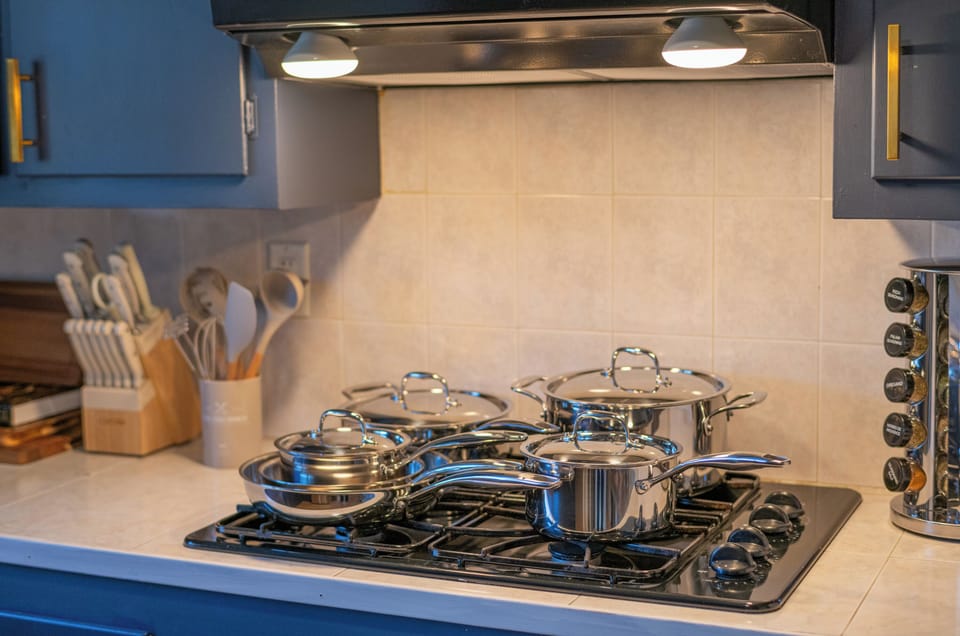 Complete Set of Pots, pans, Cutlery and Kitchen utensils for cooking meals