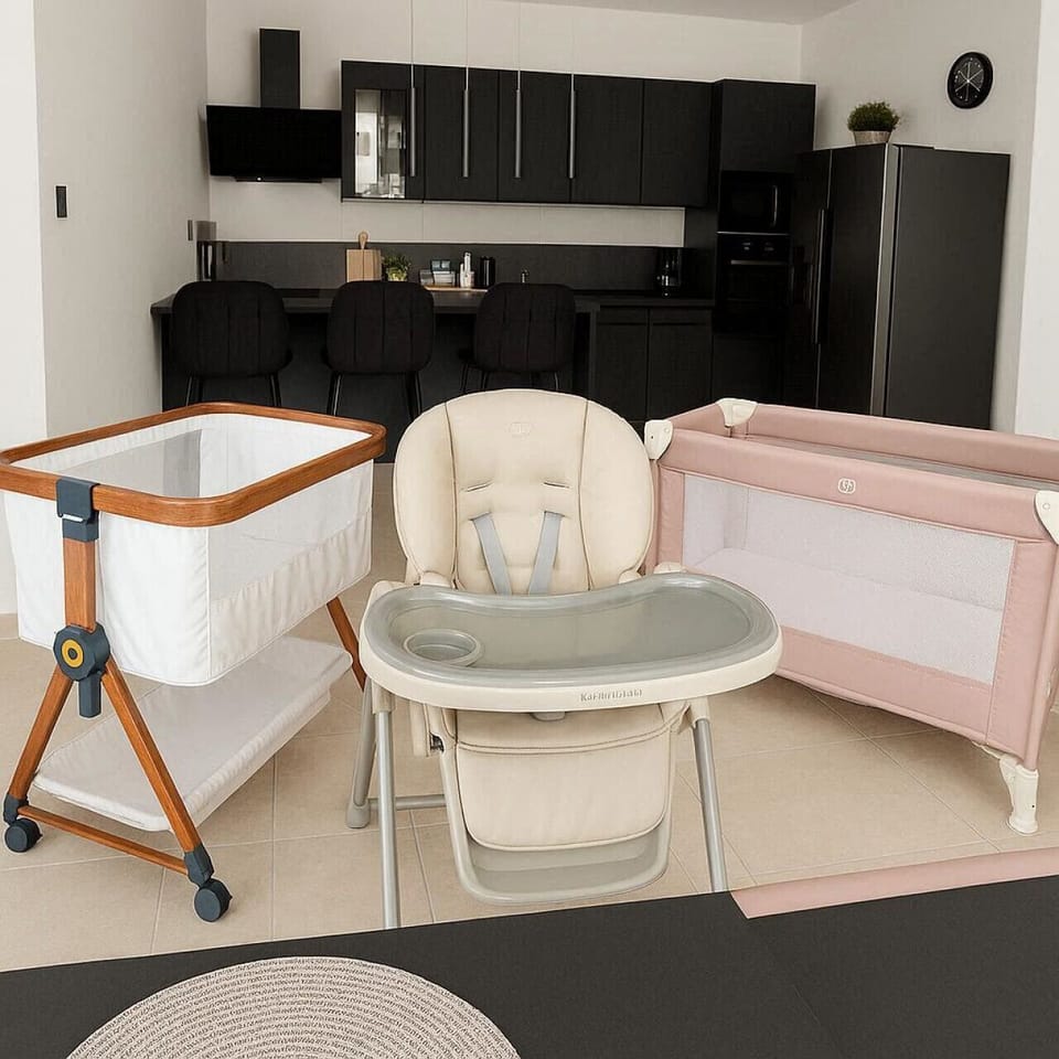 Baby equipment. High chair, bed. More available upon request.