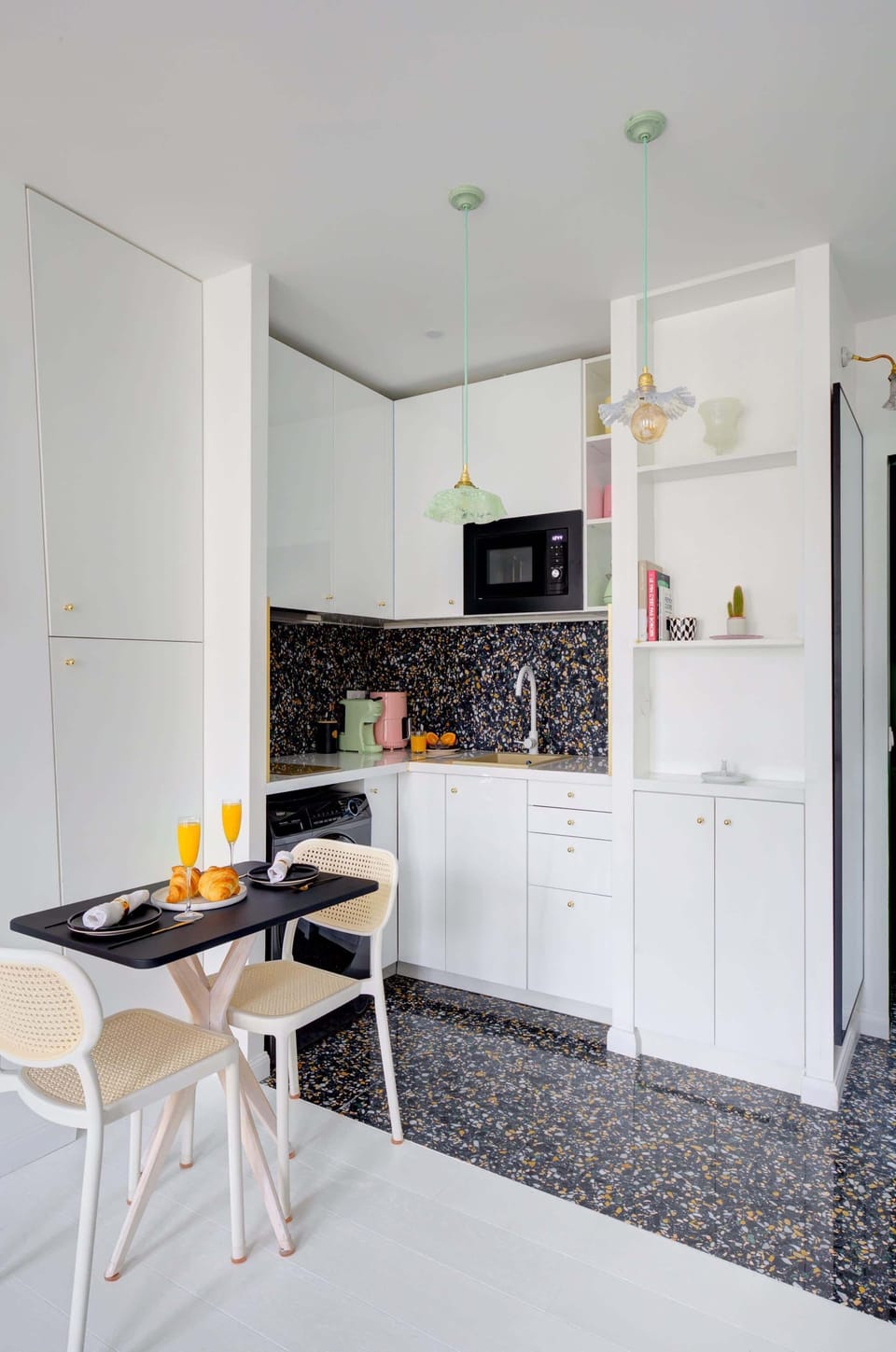 The kitchen is fully equipped to prepare a simple meal 