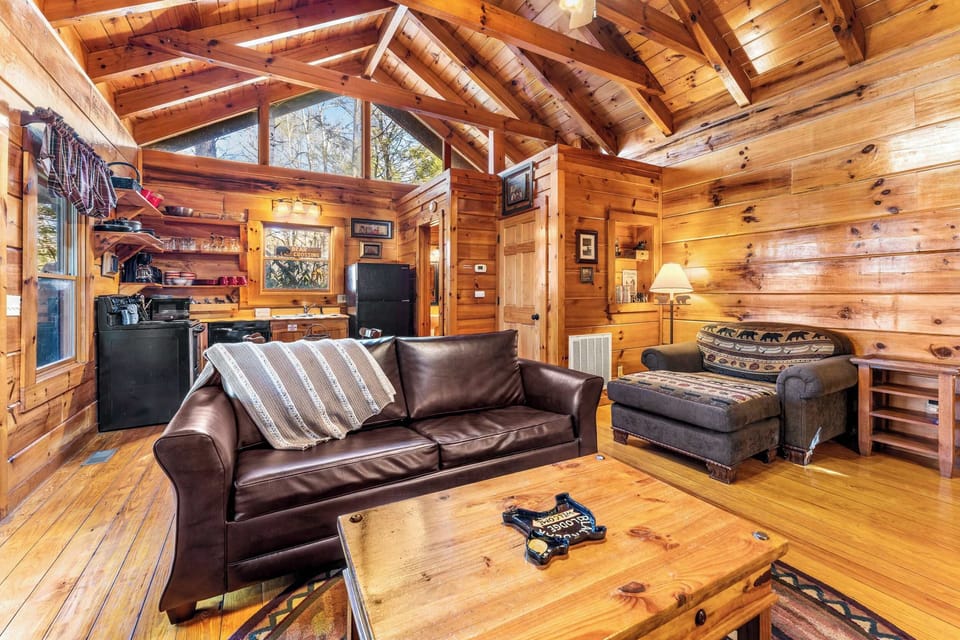 Curl up in the cozy living room & enjoy a fireside movie night at home