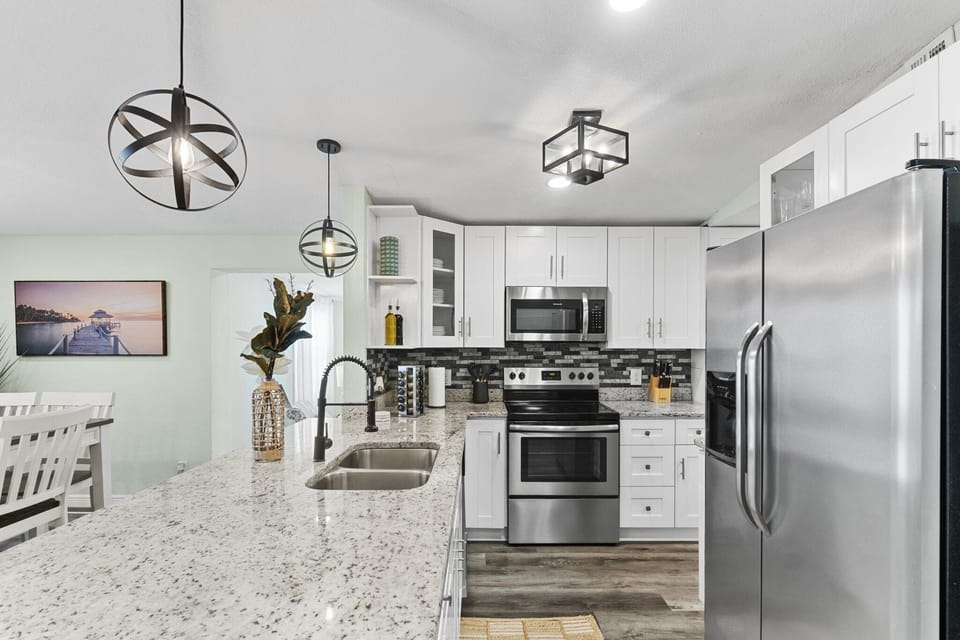 Fully stock kitchen with modern appliances.  