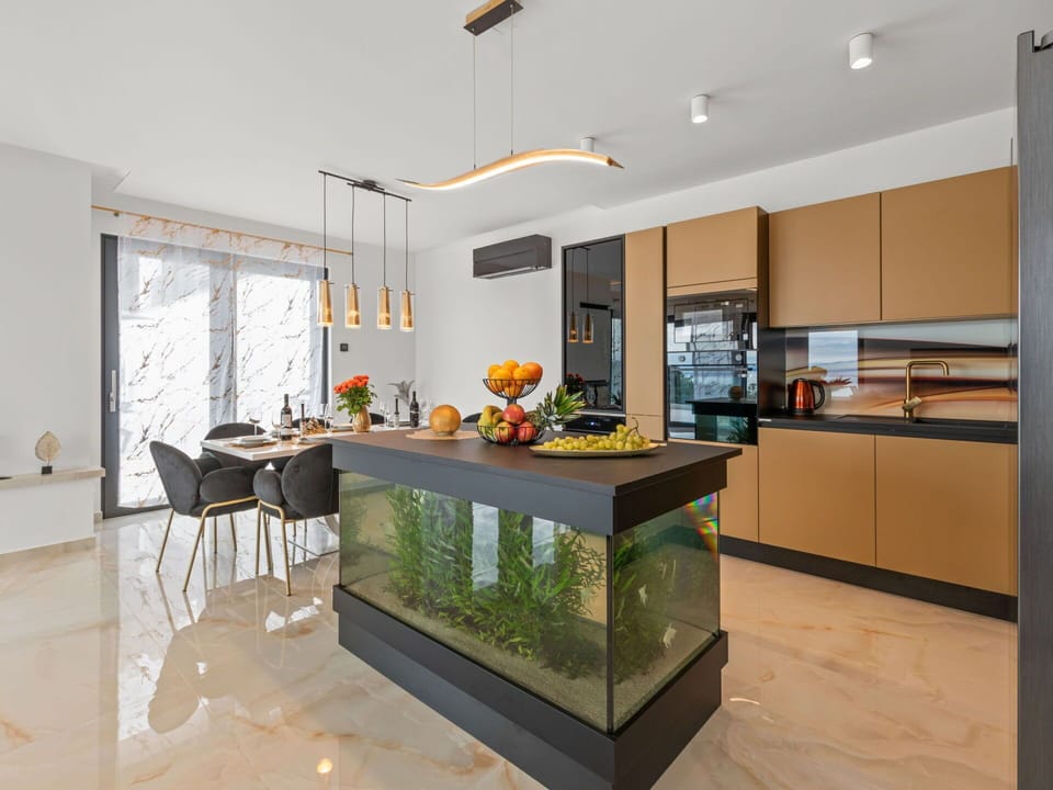 Furniture, Interior Design, Flooring, Floor, Ceiling, Wood, Light Fixture, Home, Lighting, Kitchen