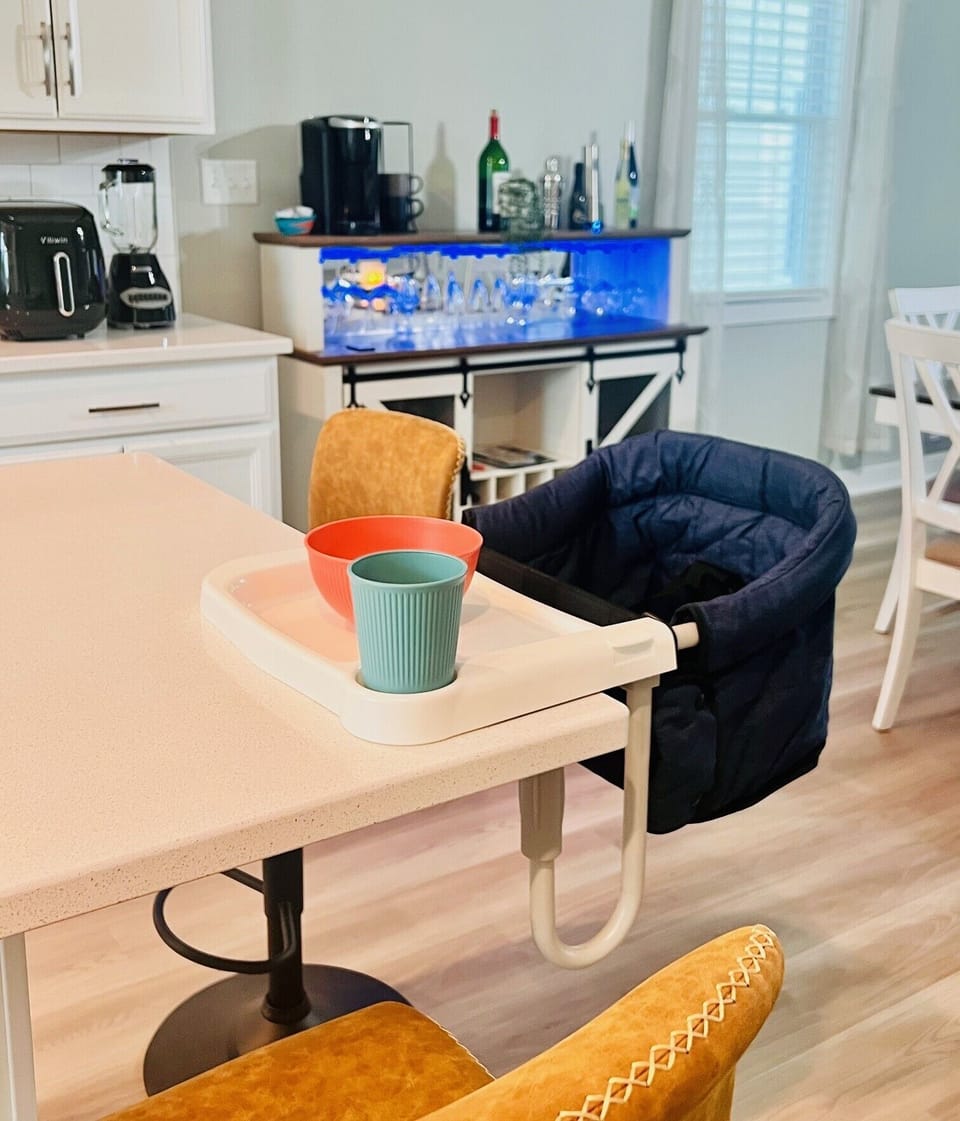 Shows high chair option in kitchen