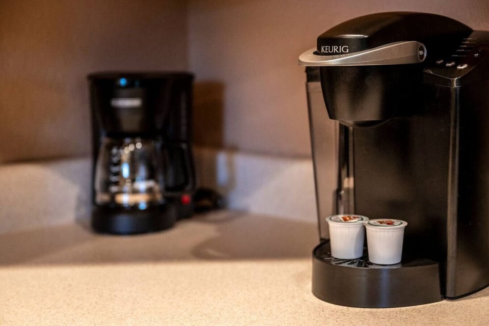The kitchen also includes a Keurig and standard coffeemaker for the coffee lovers in your group.