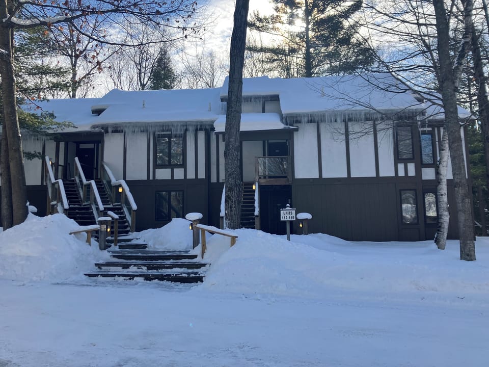 Exterior view of condo (winter 2025) 
Off to a great ski season