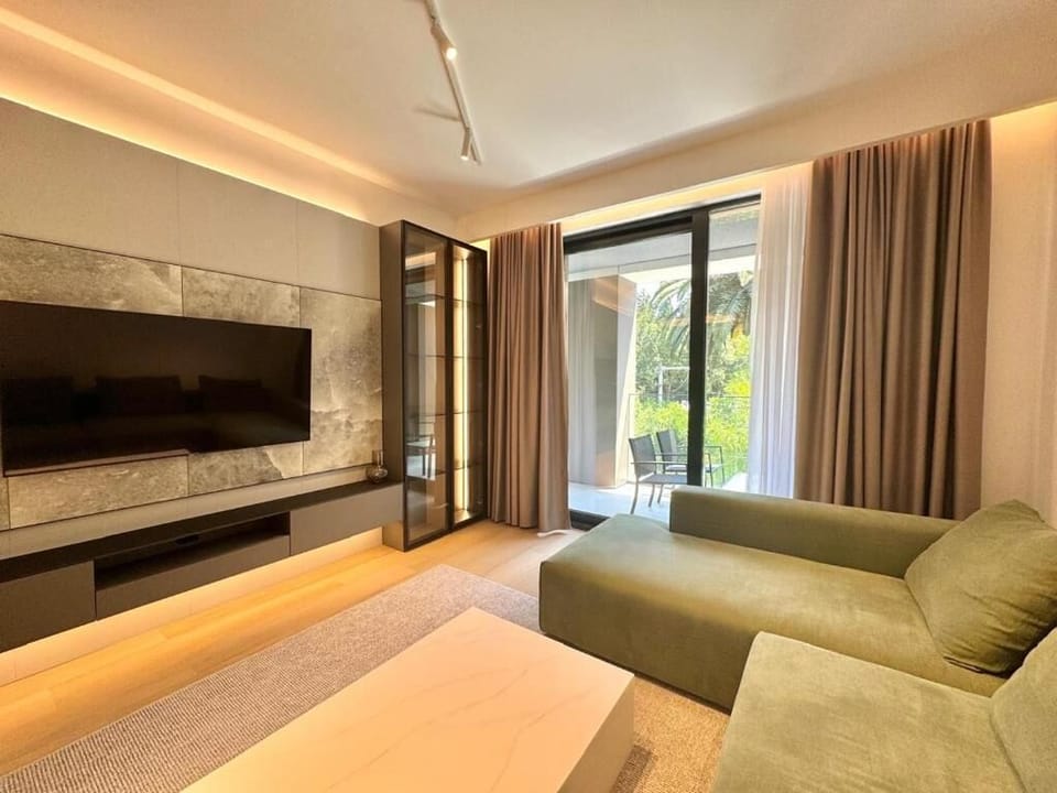 Deluxe Apartment, City View | Living area | 50-inch Smart TV with digital channels