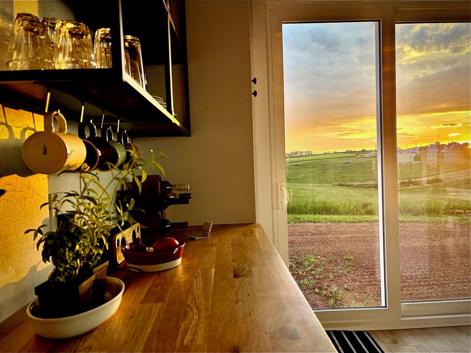 Kitchen with sunset view
