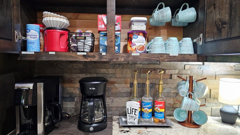 Coffee Station: Brew your favorite cup with premium coffee, syrups, and delightful mugs!
