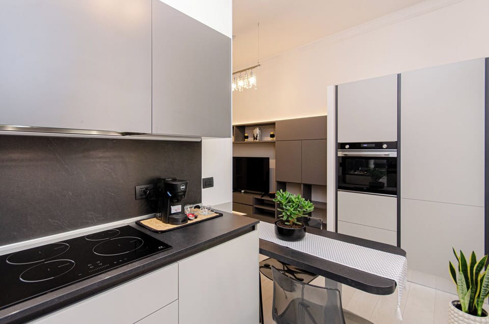 Apartment | Private kitchen | Full-size fridge, microwave, oven, stovetop