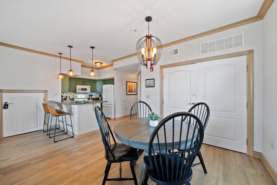 Open-concept dining area designed for sharing meals with friends and family.