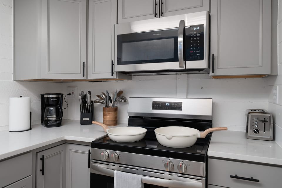 Cook up your favorites with modern appliances and all the essentials at your fingertips.