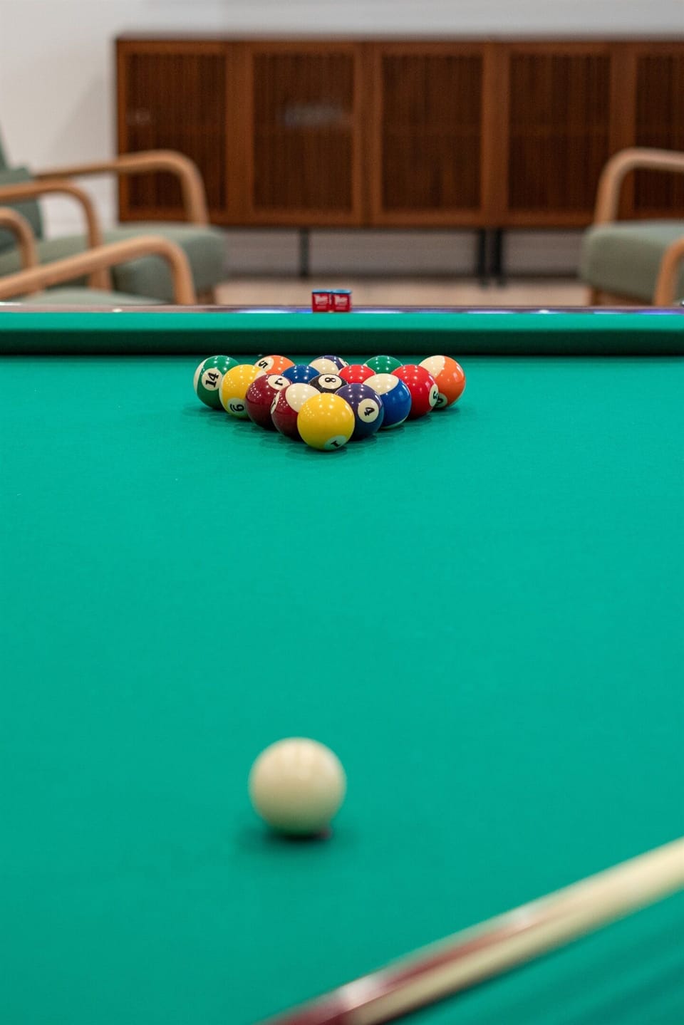 Pool table in the shared game room — separate building a short walk from Yeats, open to all Notestone Reserve guests