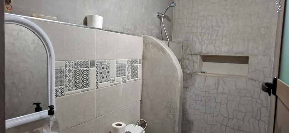 Shower, towels, toilet paper
