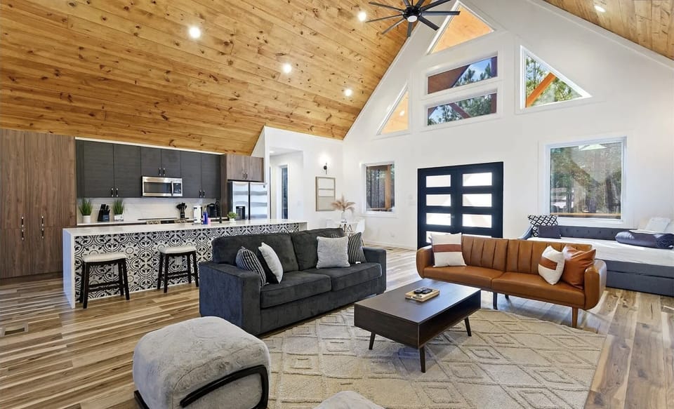 Cabin, Multiple Beds, Hot Tub, Garden View (Harvest Moon Lodge) | Living area | 65-inch flat-screen TV with digital channels, fireplace