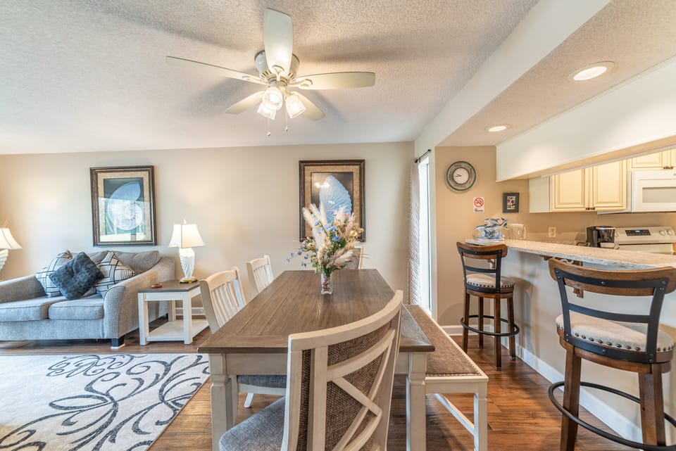 Dining table comfortably seats up to 6 guests