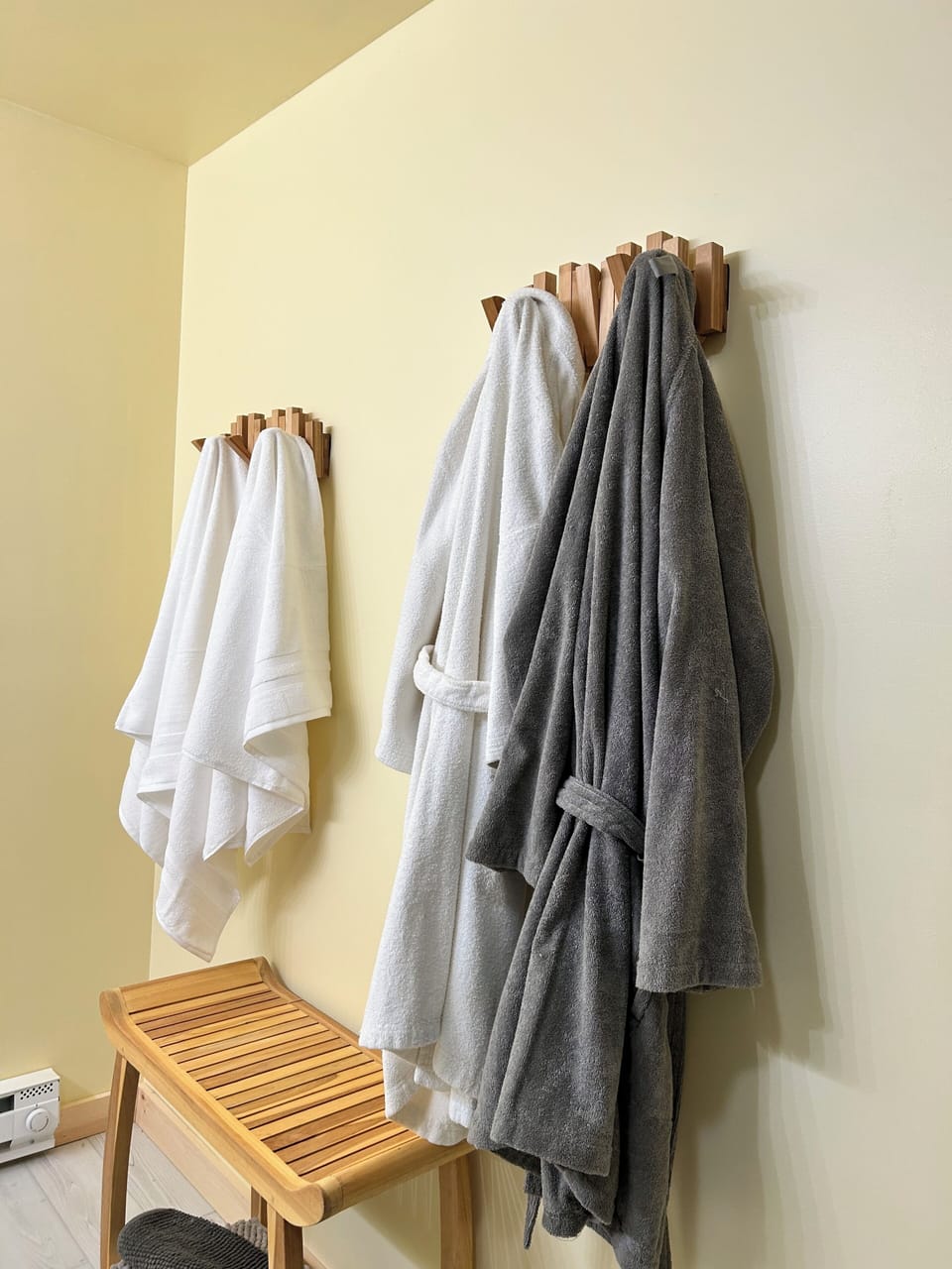 bathrobes.  , towels 
oversized bathroom 