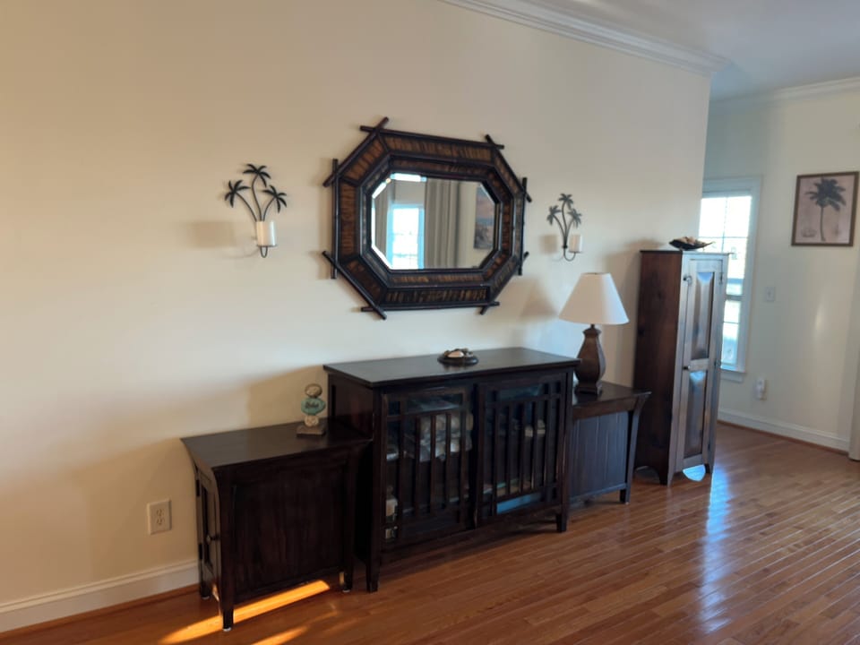 Stylish hallway with decorative mirror and classic console.