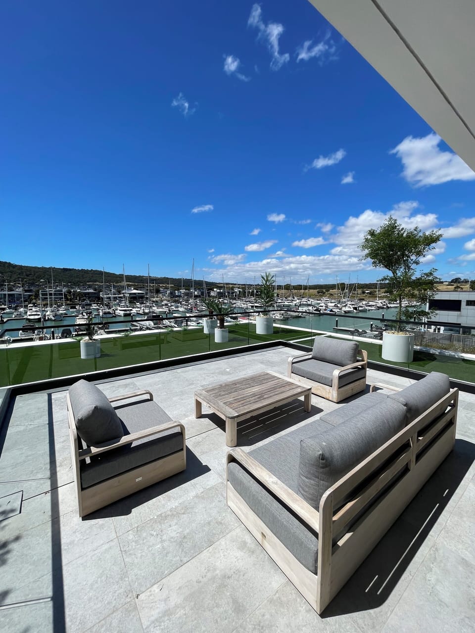 Top level balcony, great for lounging around enjoying a wine watching the boats 