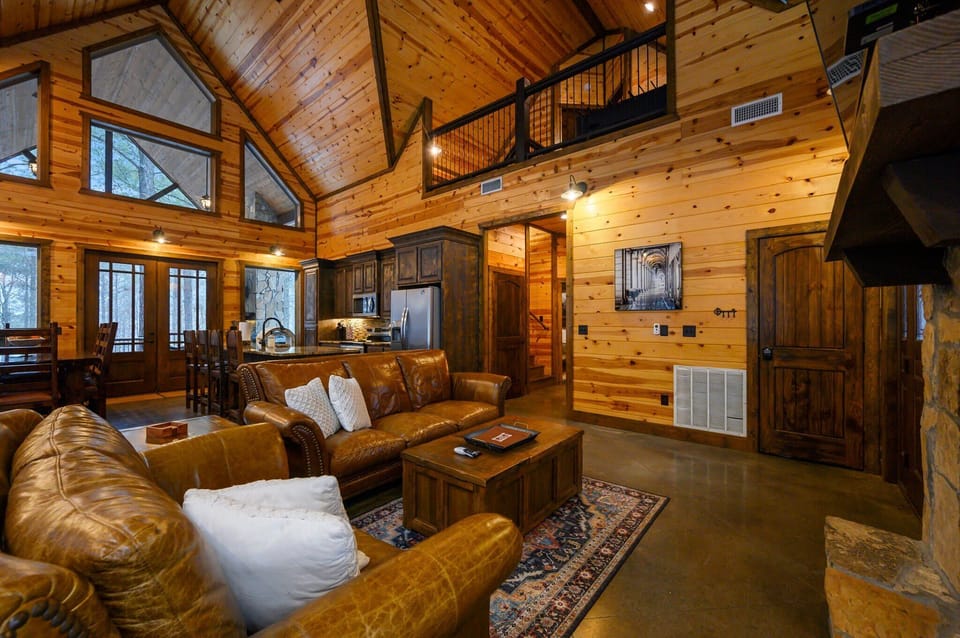 Cabin, Multiple Beds, Hot Tub, Garden View (Logged Out) | Living area | 42-inch flat-screen TV with digital channels, fireplace