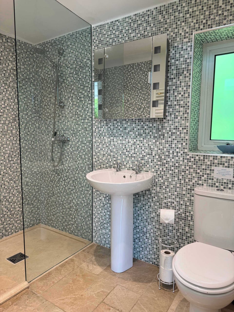 Bathroom with a large walk in shower 