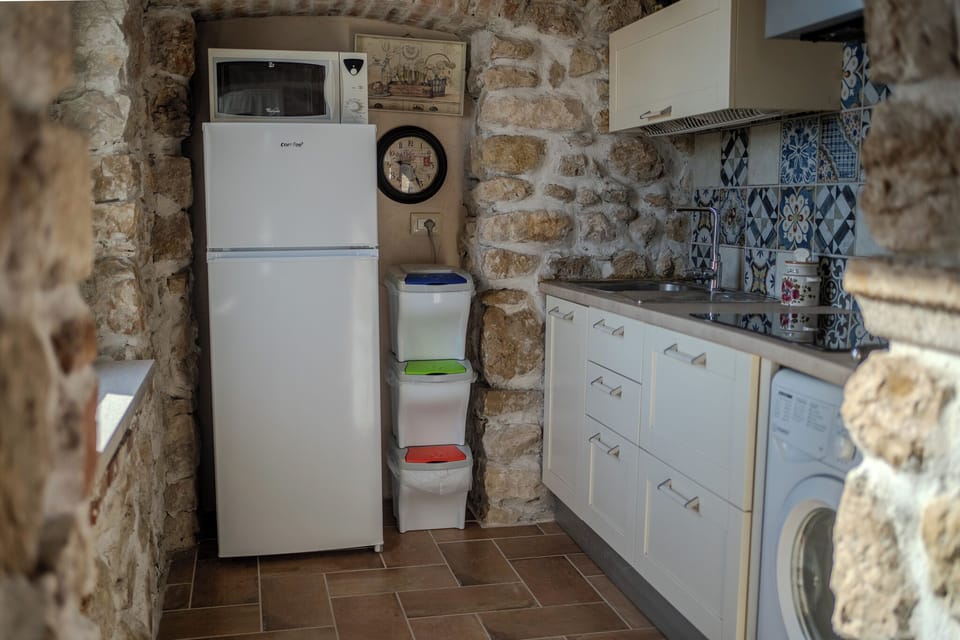 Apartment | Private kitchen | Full-size fridge, microwave, oven, stovetop