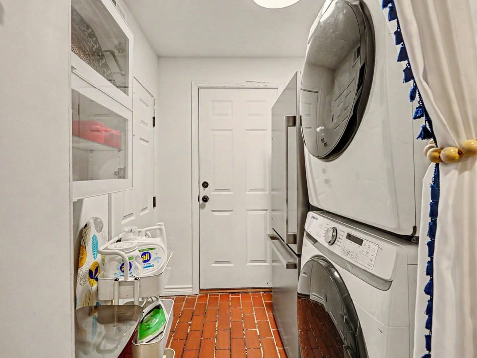 Full-size washer, dryer, and complimentary detergent