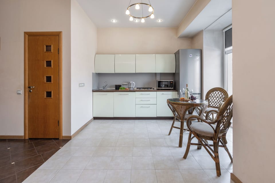 Standard Apartment, Balcony, City View | Private kitchen | Full-size fridge, microwave, stovetop, dishwasher