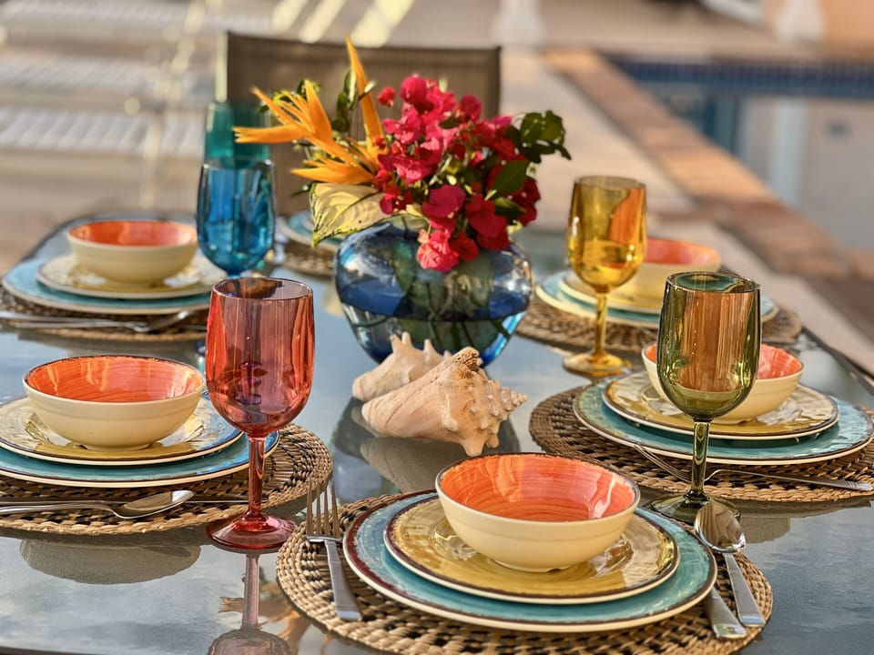 Sunset dining on the pool deck