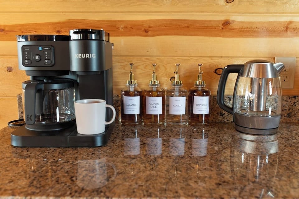 Start your mornings together with a little joy in every cup. With a variety of syrups and a full coffee setup as well as hot tea kettle, even early risers (and tired parents) will find something to smile about.
