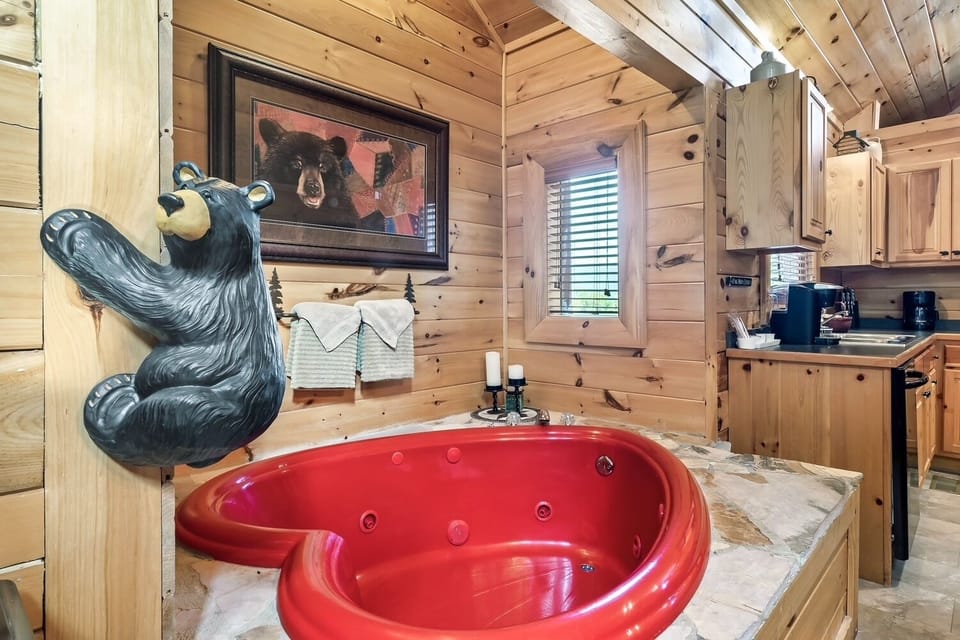 Fully operational heart-shaped jacuzzi tub.