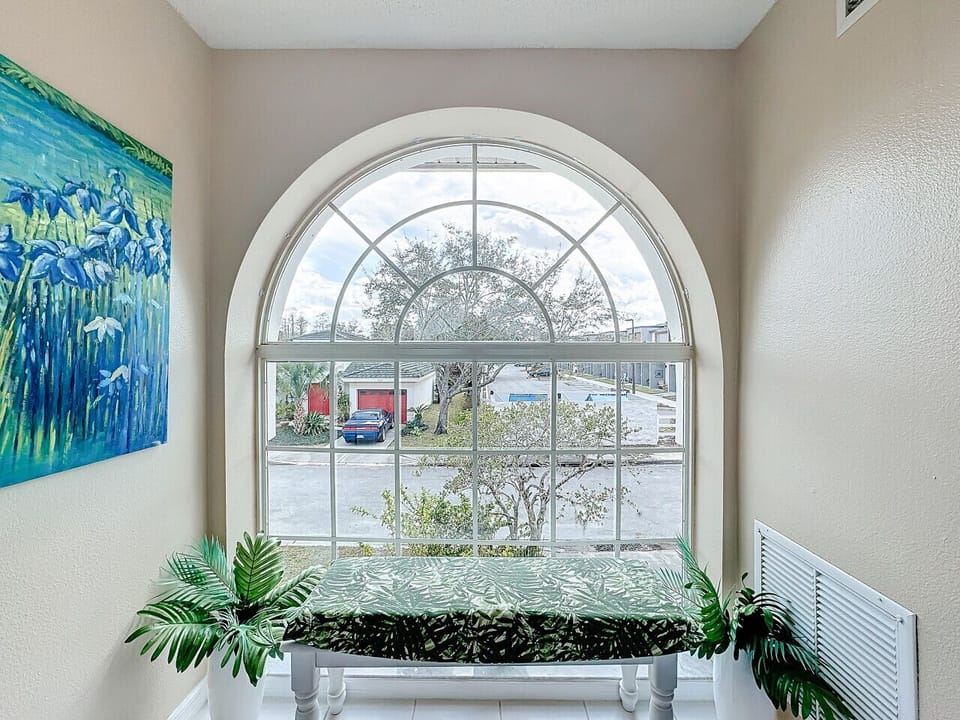 Cozy window nook with garden views