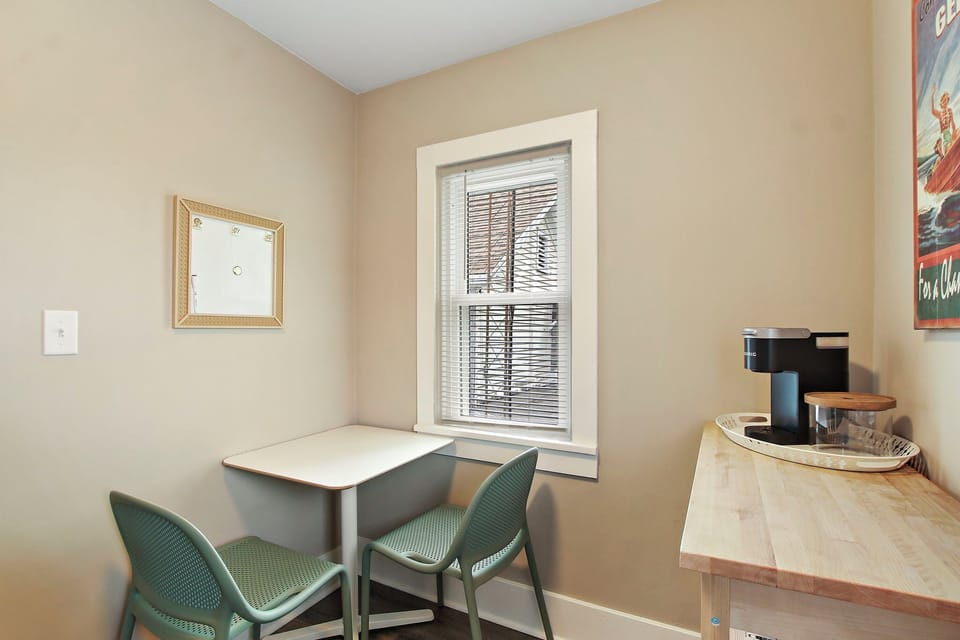 Coffee maker, breakfast nook in kitchenette