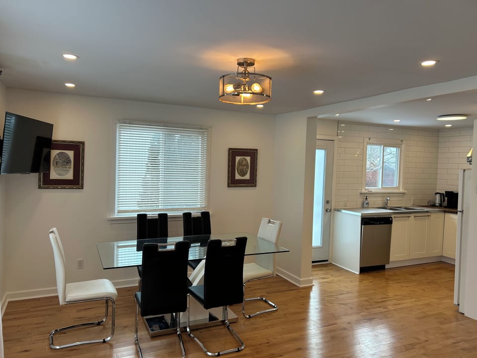 Open concept dining kitchen dining area includes smart
