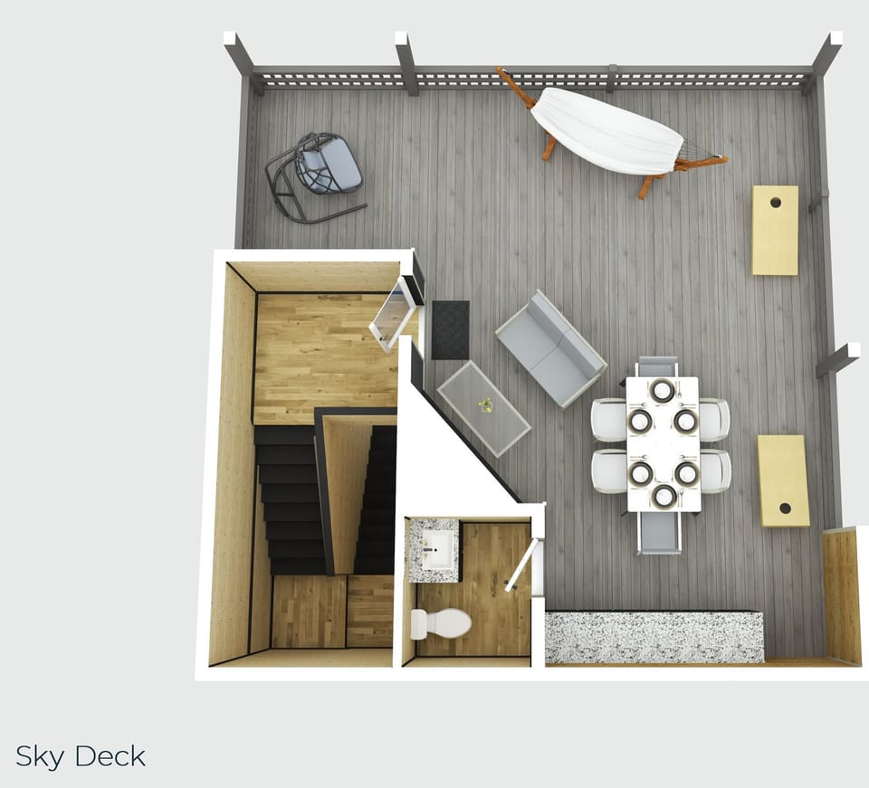 3rd floor open Skydeck with 1/2 bath