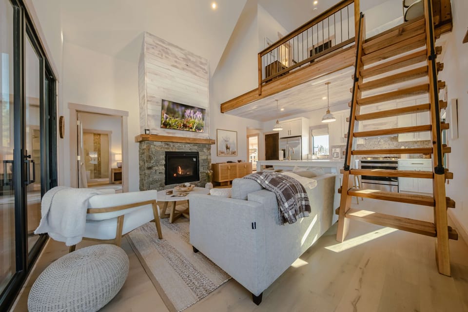 Bright living space with comfy seating and Smart TV