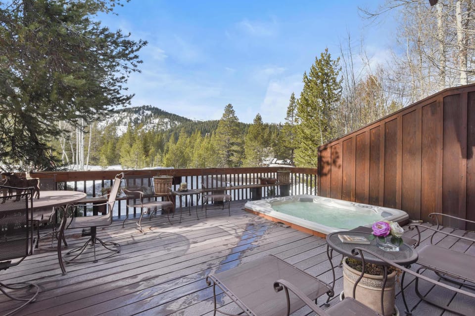 Deck w/ hot tub, seating, and gas BBQ grill