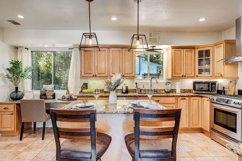 Fully stocked kitchen.