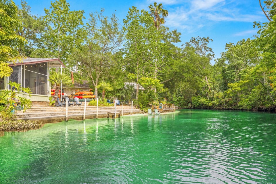 Enjoy clear Weeki Wachee River waters with direct access to lounge, boat or swim