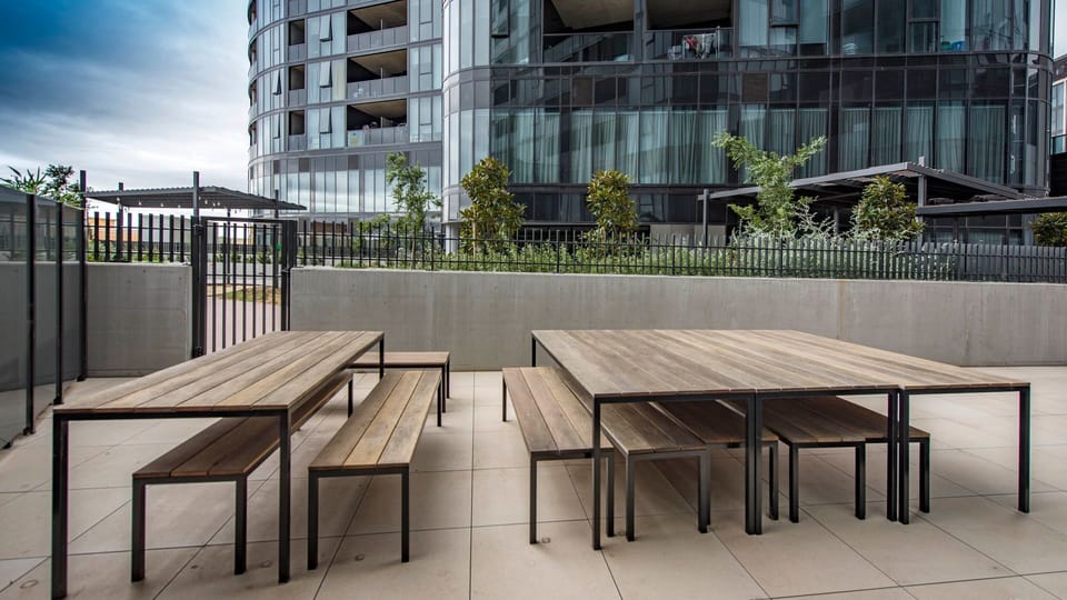 Modern outdoor dining space