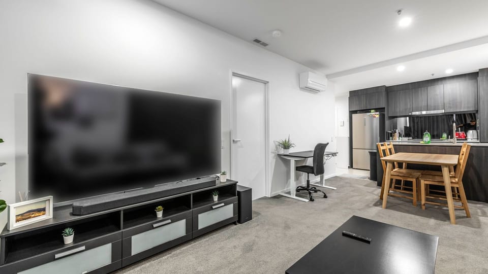 Cozy living room with large TV
