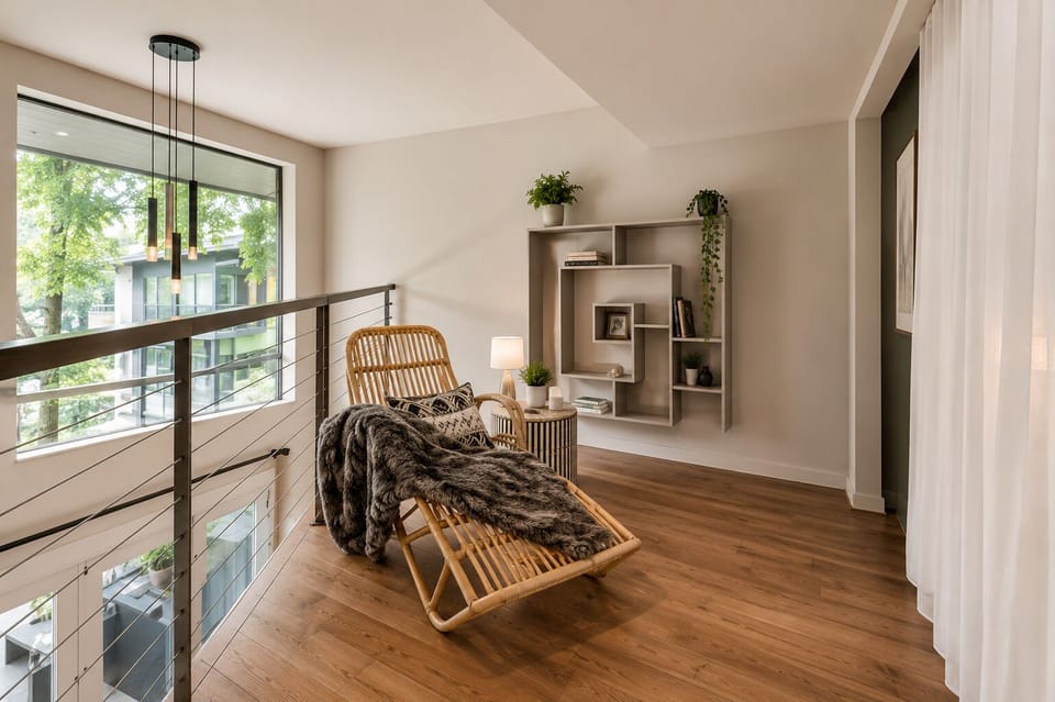 A quiet library corner made for slow mornings, soft light, and peaceful moments 