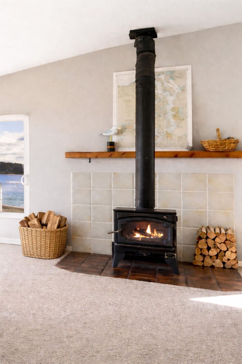 Wood stove with fire wood