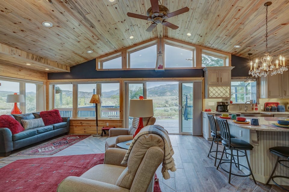 Doors out to the deck/river