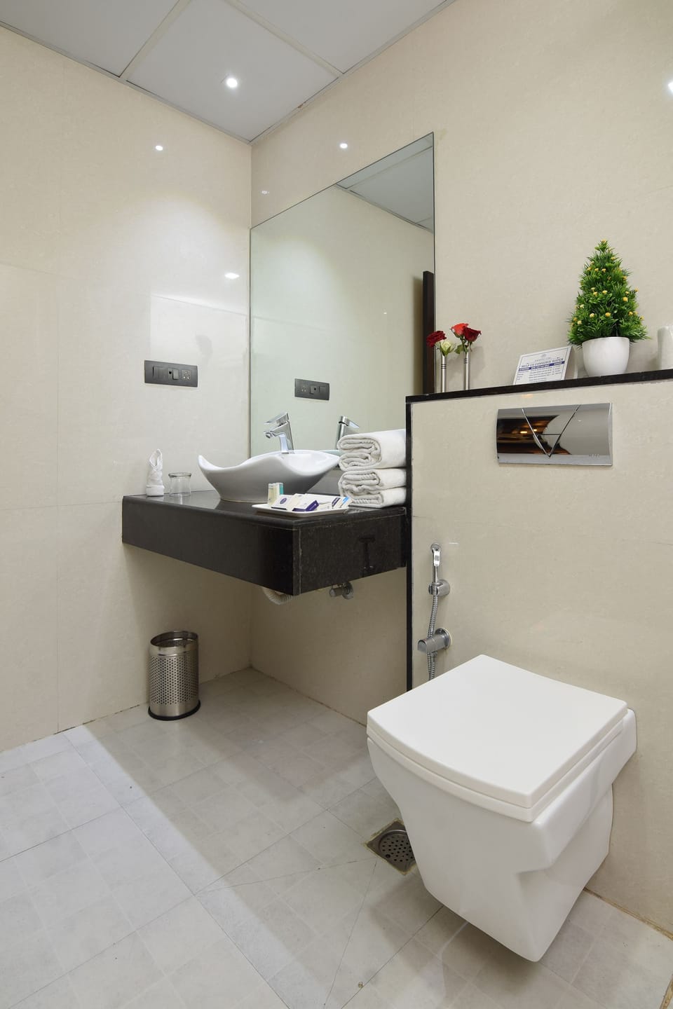 Shower, free toiletries, hair dryer, towels