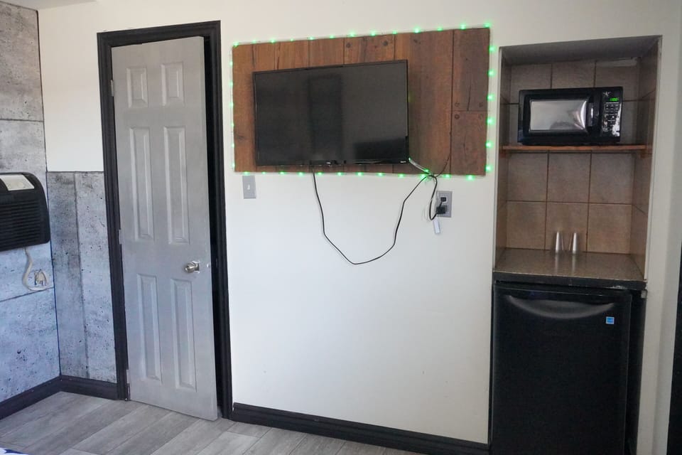 Mini-fridge, microwave