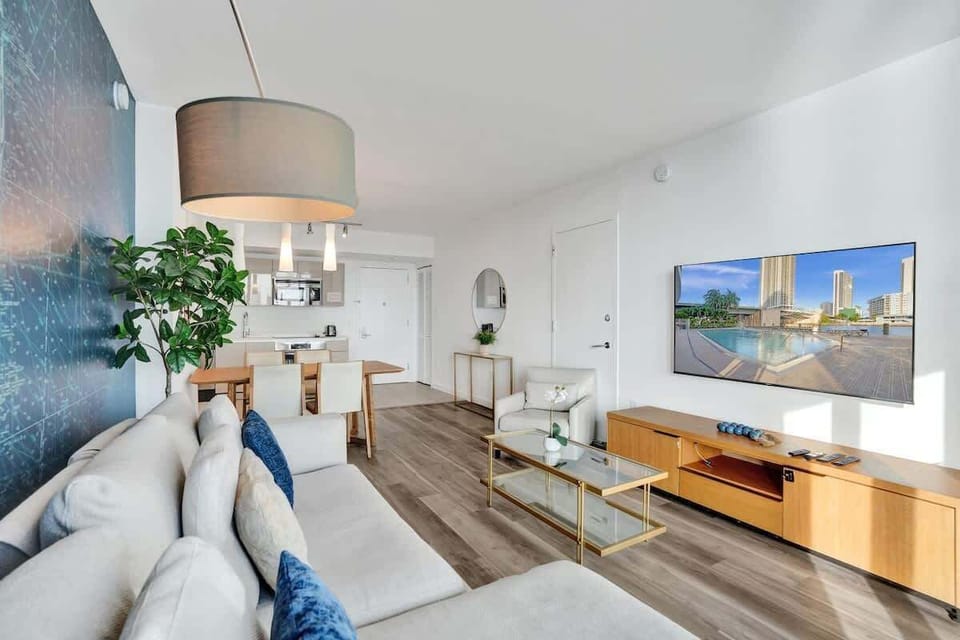 Open space living room and dining area